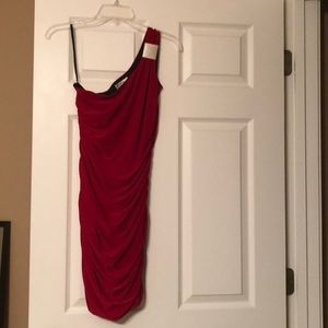 One shoulder red dress